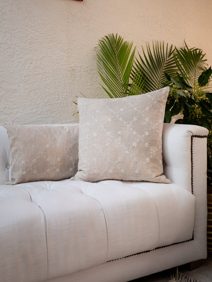 Handcrafted Linen Embroidered Throw Pillow Cover 20"