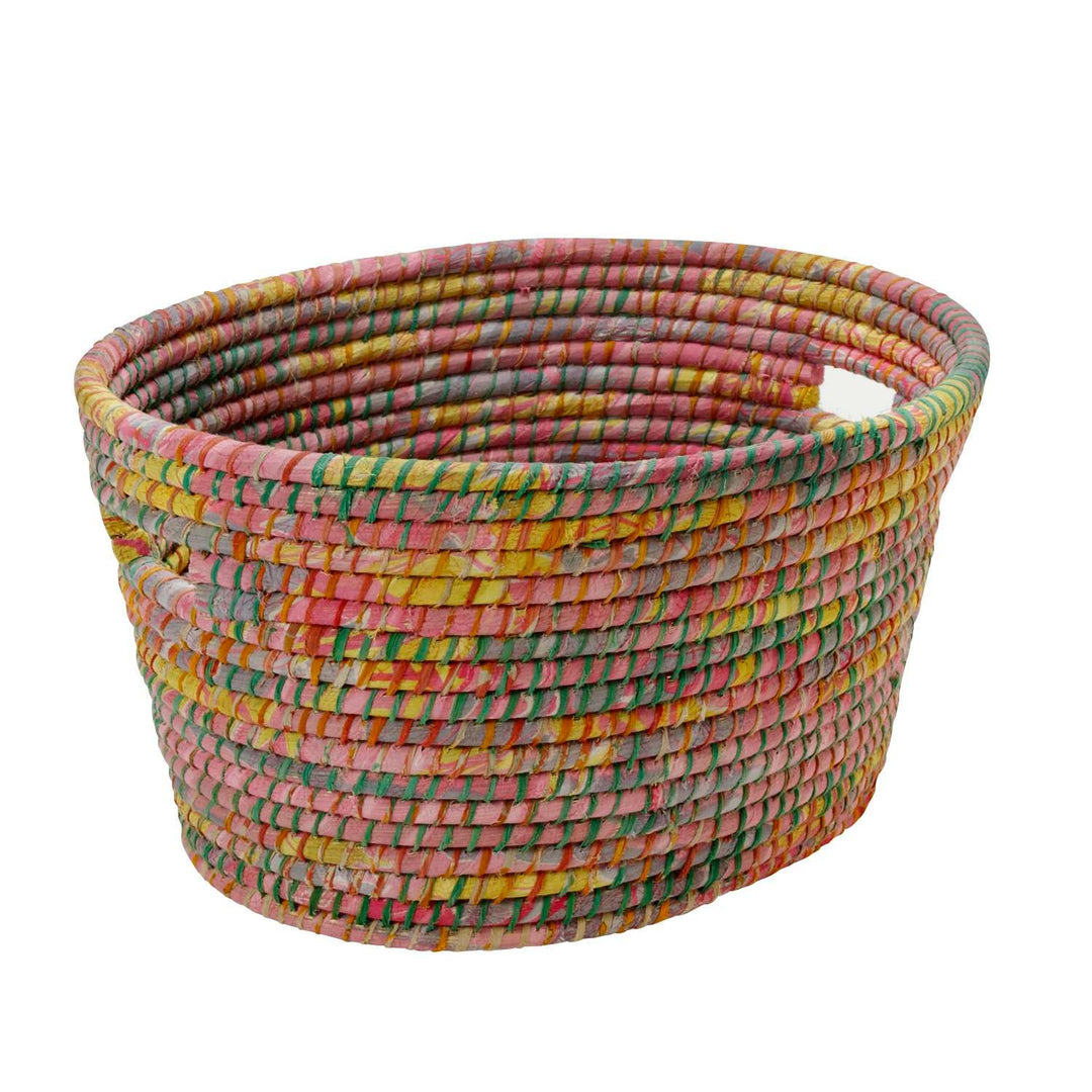 Upcycled Sari Kaisa Grass Handwoven Laundry Basket