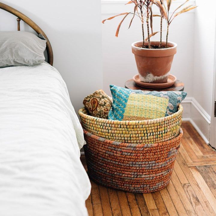 Upcycled Sari Kaisa Grass Handwoven Laundry Basket