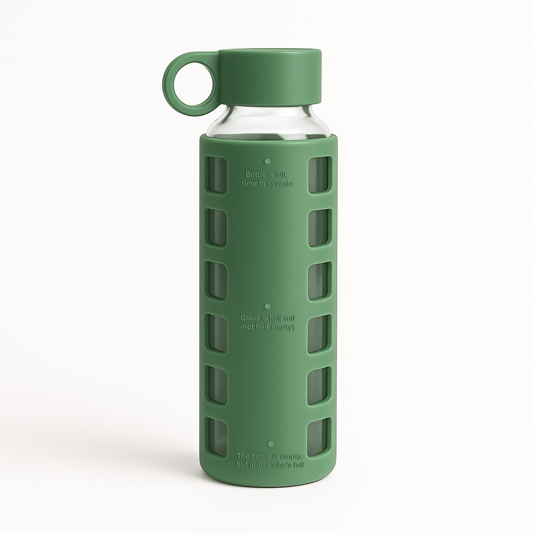 Borosilicate Glass Water Bottle, Wide-Mouth, Leak-Proof
