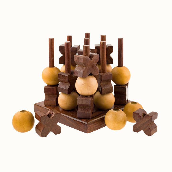 Handcrafted Rosewood 3D Tic Tac Toe Game Set