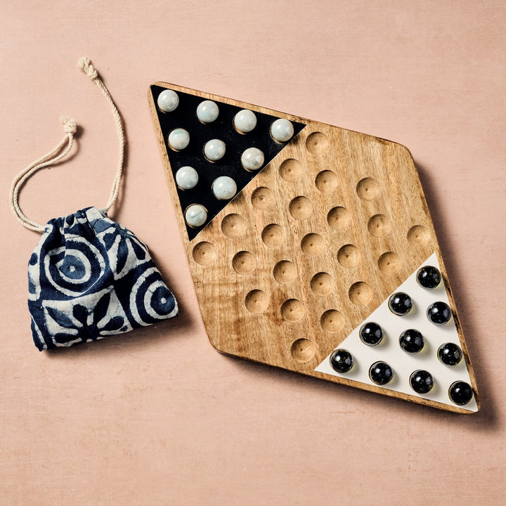Handcrafted Mango Wood Chinese Checkers Set, 20 Ct.