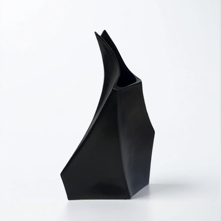 Handcrafted Matte Black Ceramic Tall Vase, 17"