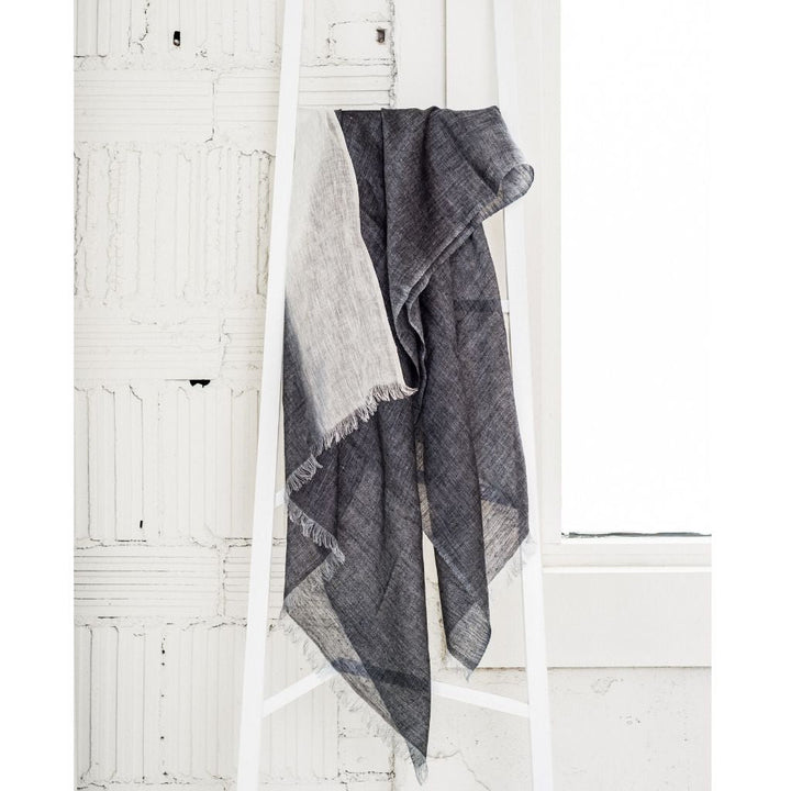 Handcrafted Linen Silk Ombre Scarf, 35" x 79", Granite