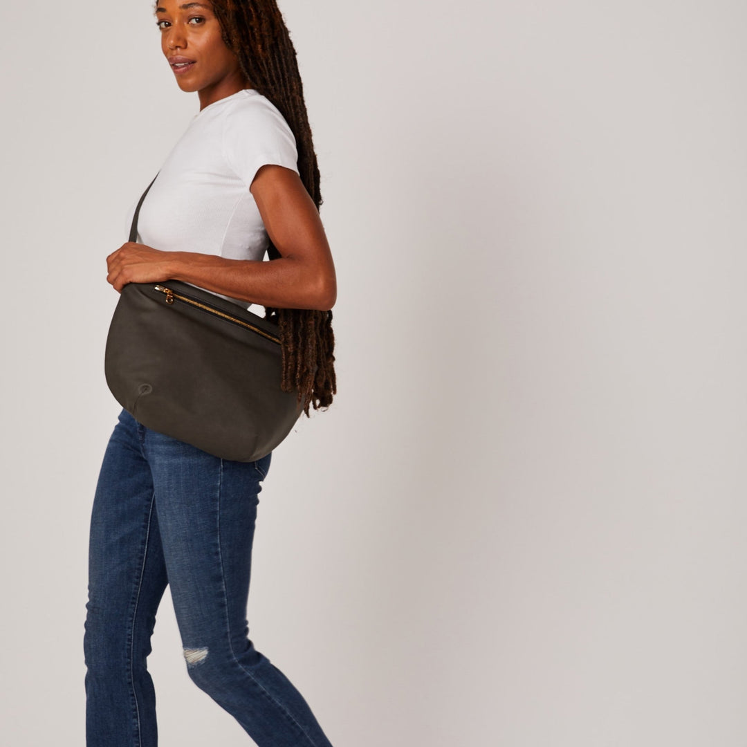 Upcycled Pinatex Multi-Wear Hobo Bag, Dark Grey