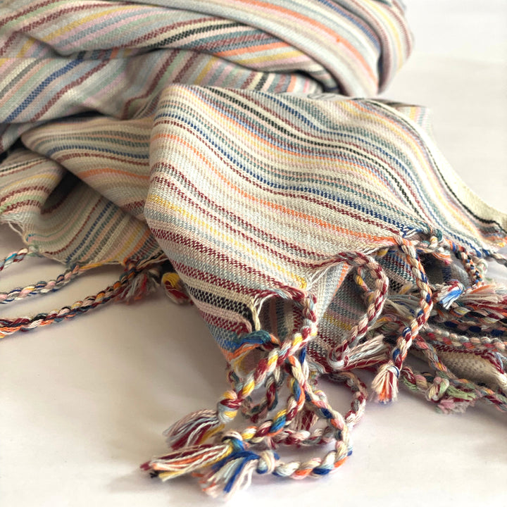 Recycled Cotton Striped Turkish Throw Blanket, Beige