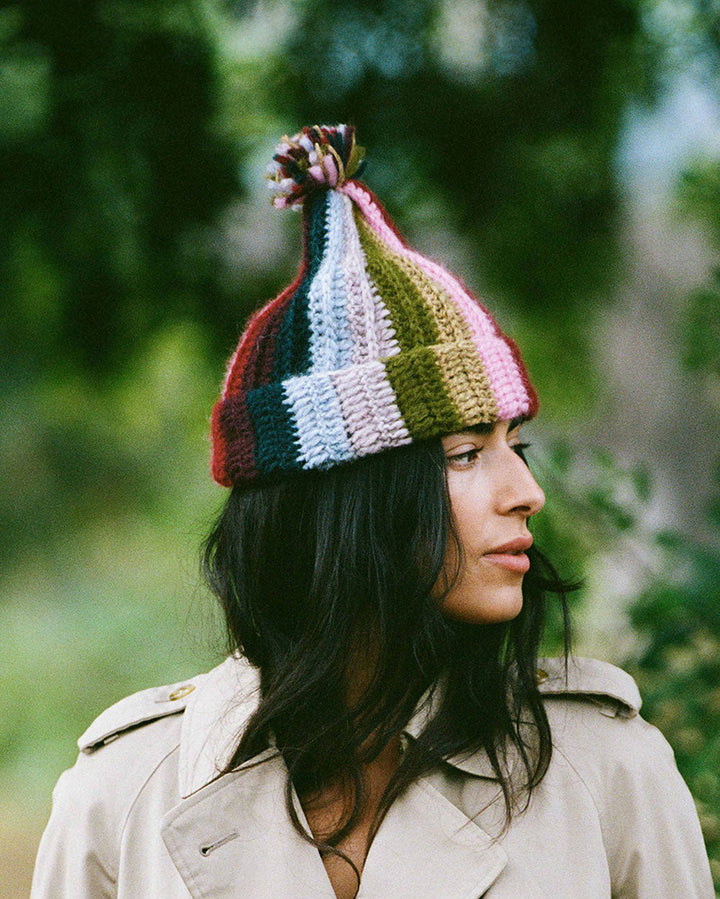Handcrafted Baby Alpaca Rainbow Stripe Knit Beanie