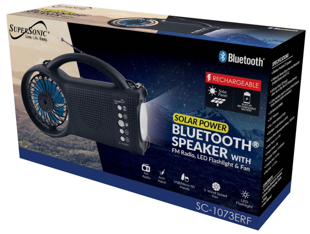 Solar 4-in-1 Camping Gear Speaker with Fan &amp; Torch
