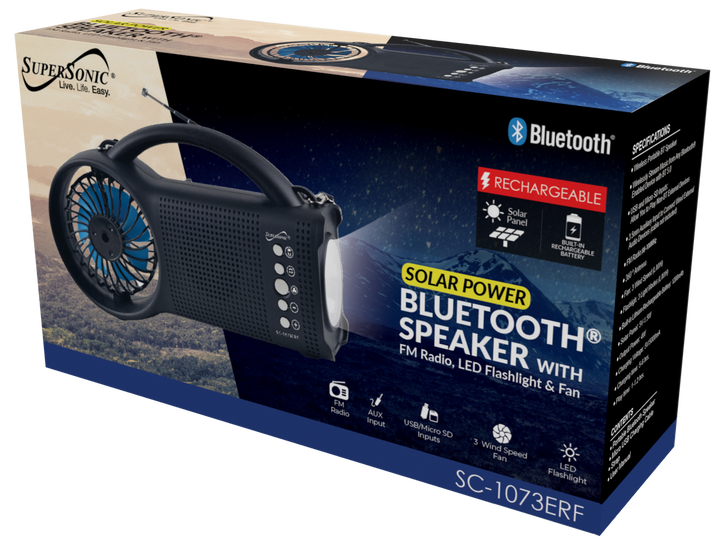Solar 4-in-1 Camping Gear Speaker with Fan &amp; Torch