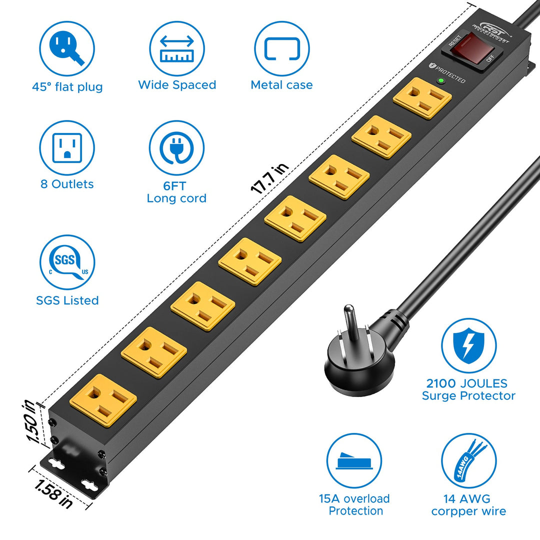Recycled Aluminum Surge Protector, 8-Outlet 6 Ft.