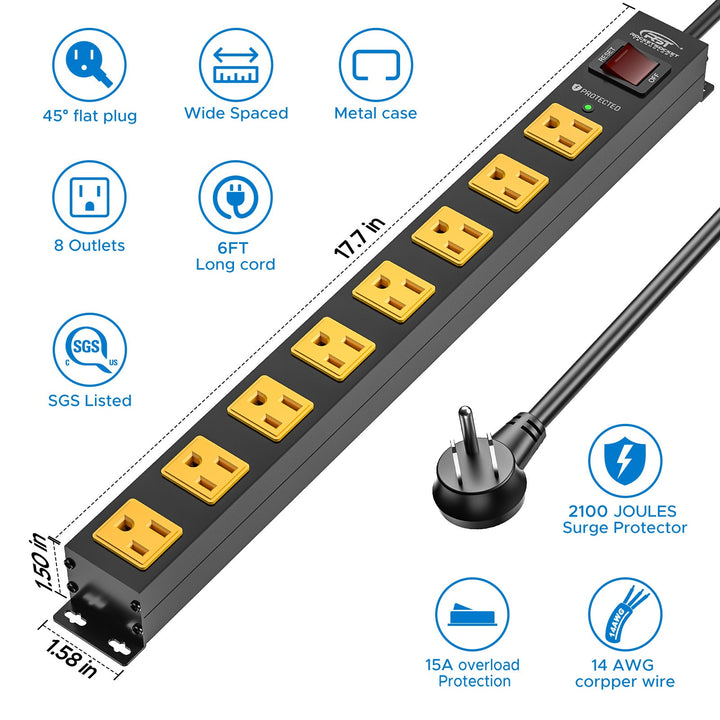 Recycled Aluminum Surge Protector, 8-Outlet 6 Ft.