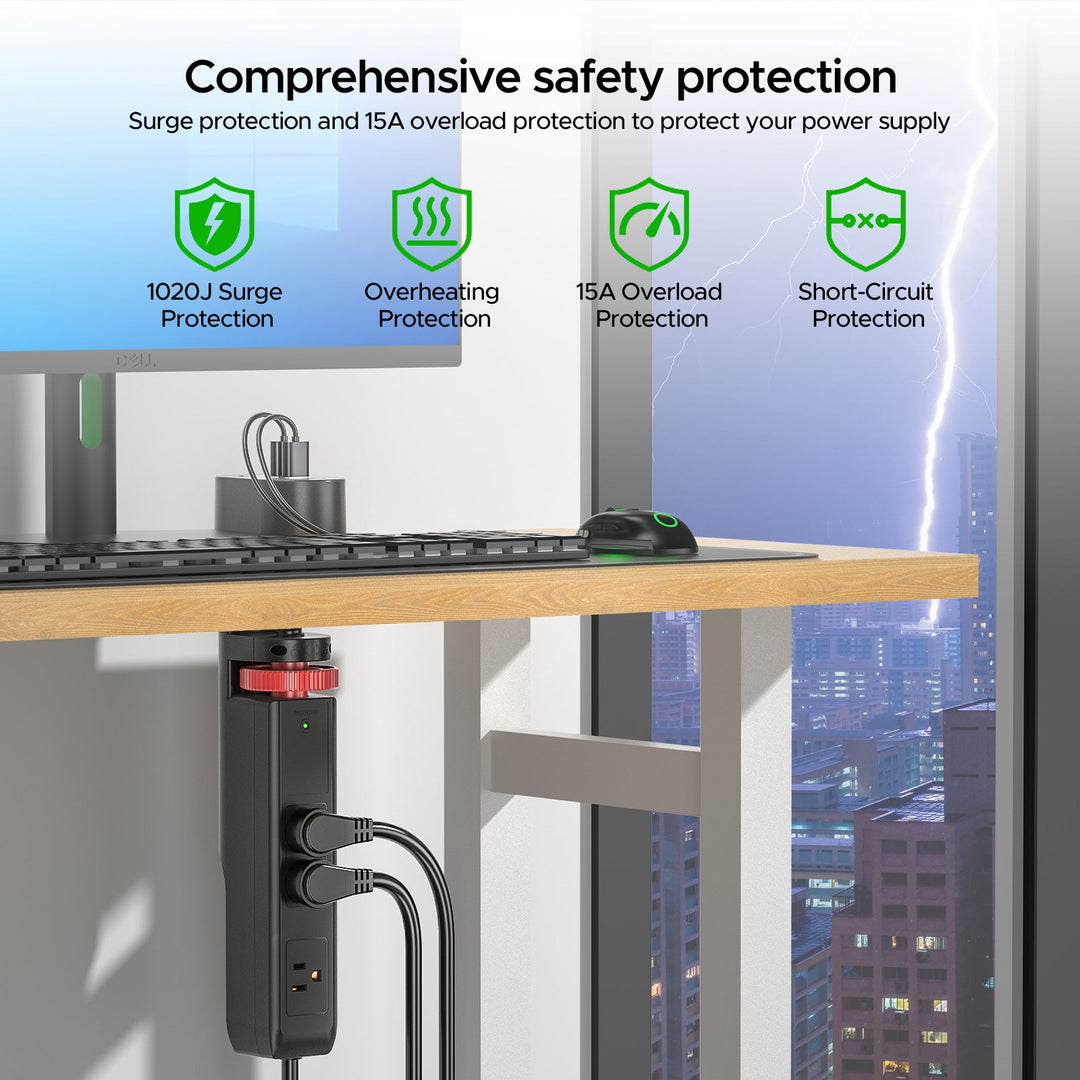 Desk Clamp Surge Protector, USB-C, 6 Ft. Cord