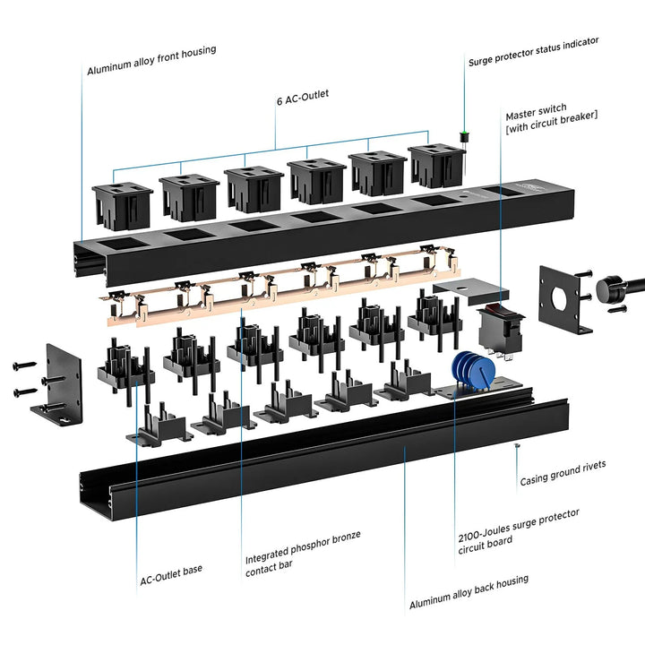 Metal Power Strip Six Outlet