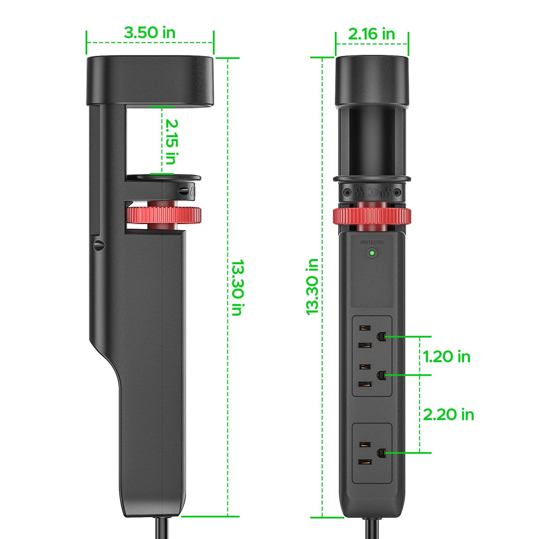 Desk Clamp Surge Protector, USB-C, 6 Ft. Cord