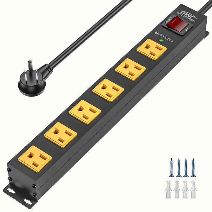 Recycled Aluminum Surge Protector Strip, 6-Outlet 6Ft