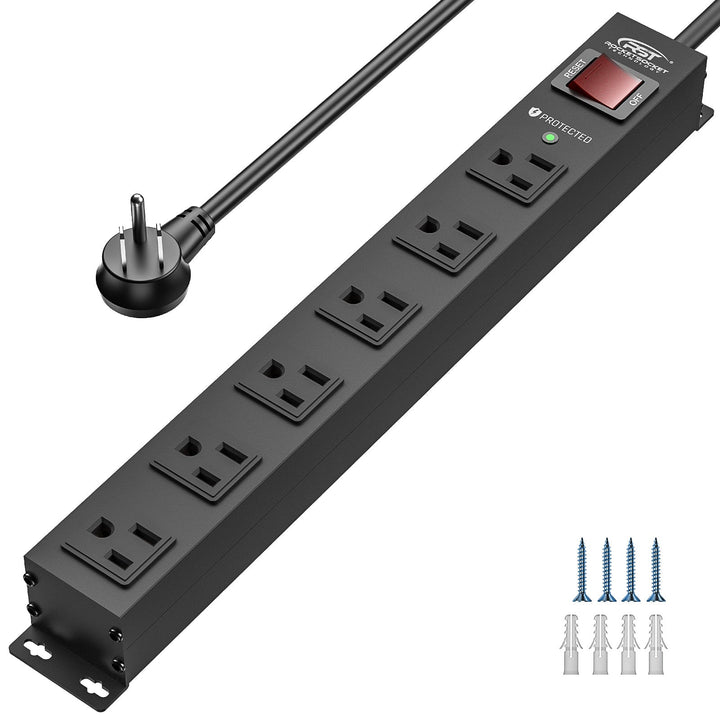 Recycled Aluminum Surge Protector Strip, 6-Outlet 6Ft