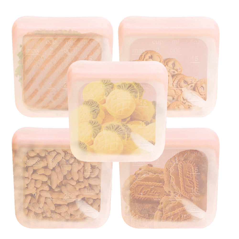 Leak-Proof Food-Grade Silicone Food Storage Bags, 5 Ct.