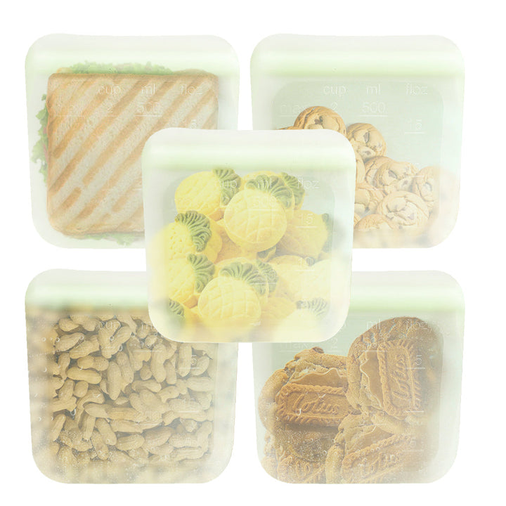 Leak-Proof Food-Grade Silicone Food Storage Bags, 5 Ct.
