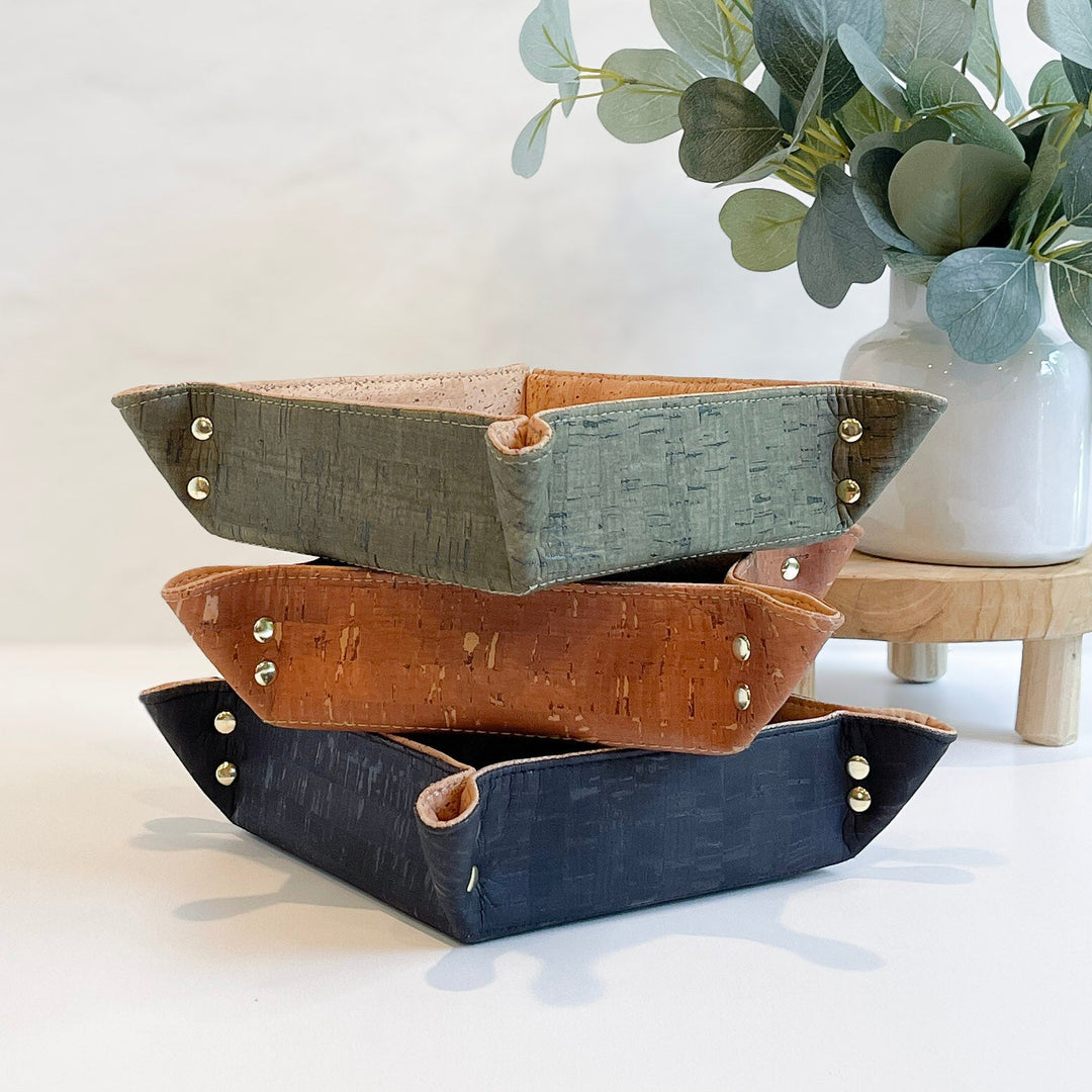 Handcrafted Biodegradable Cork Valet Tray, Coal, 8"