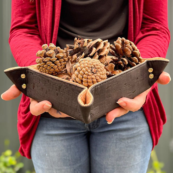 Handcrafted Biodegradable Cork Valet Tray, Coal, 8"