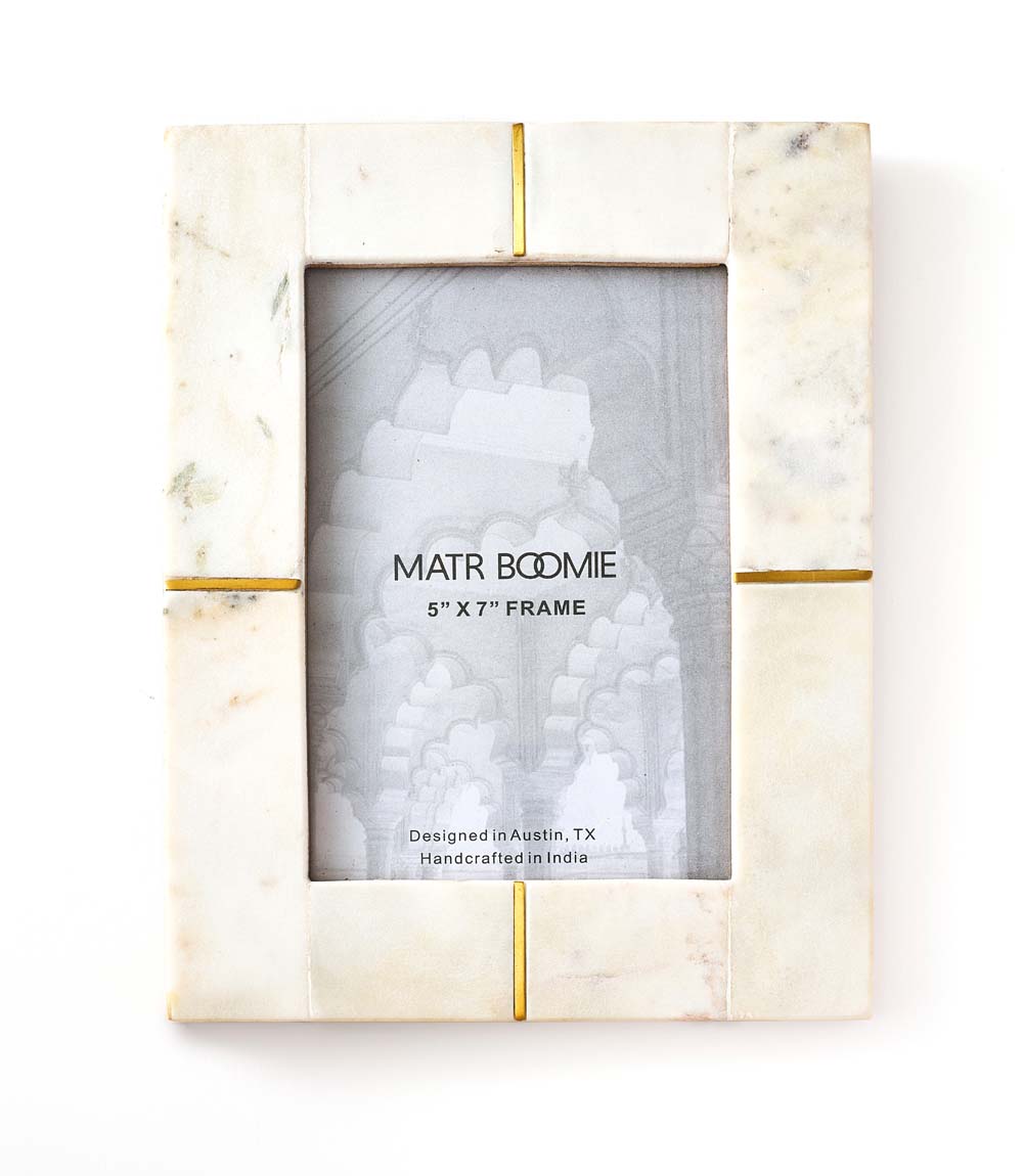Fair Trade Carved Marble &amp; Brass Inlay Frame, 5" x 7"