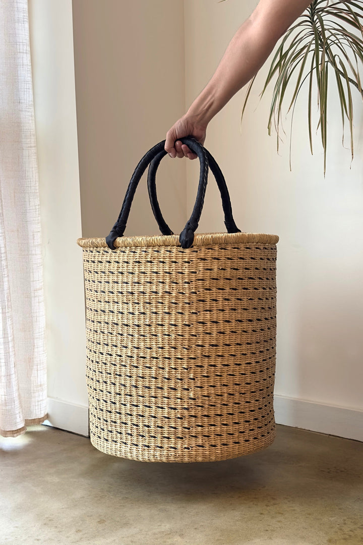 Handcrafted Raffia Laundry Hamper, Natural, 15" x 18"