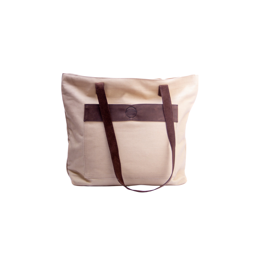 Handcrafted Canvas &amp; Leather Tote Bag, 13" x 17"