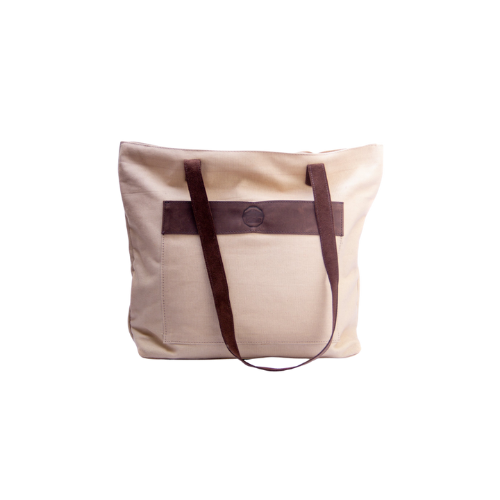 Handcrafted Canvas &amp; Leather Tote Bag, 13" x 17"