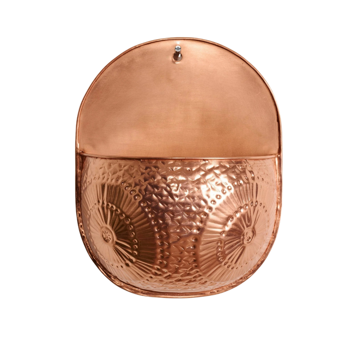 Fair Trade Embossed Copper Iron Wall Planter Decor
