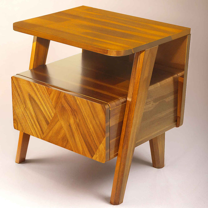 Handcrafted Solid Acacia Wood Nightstand with Drawer
