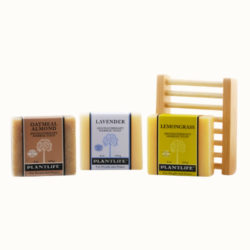 Organic Essential Oil Bar Soap Gift Set With Wood Dish