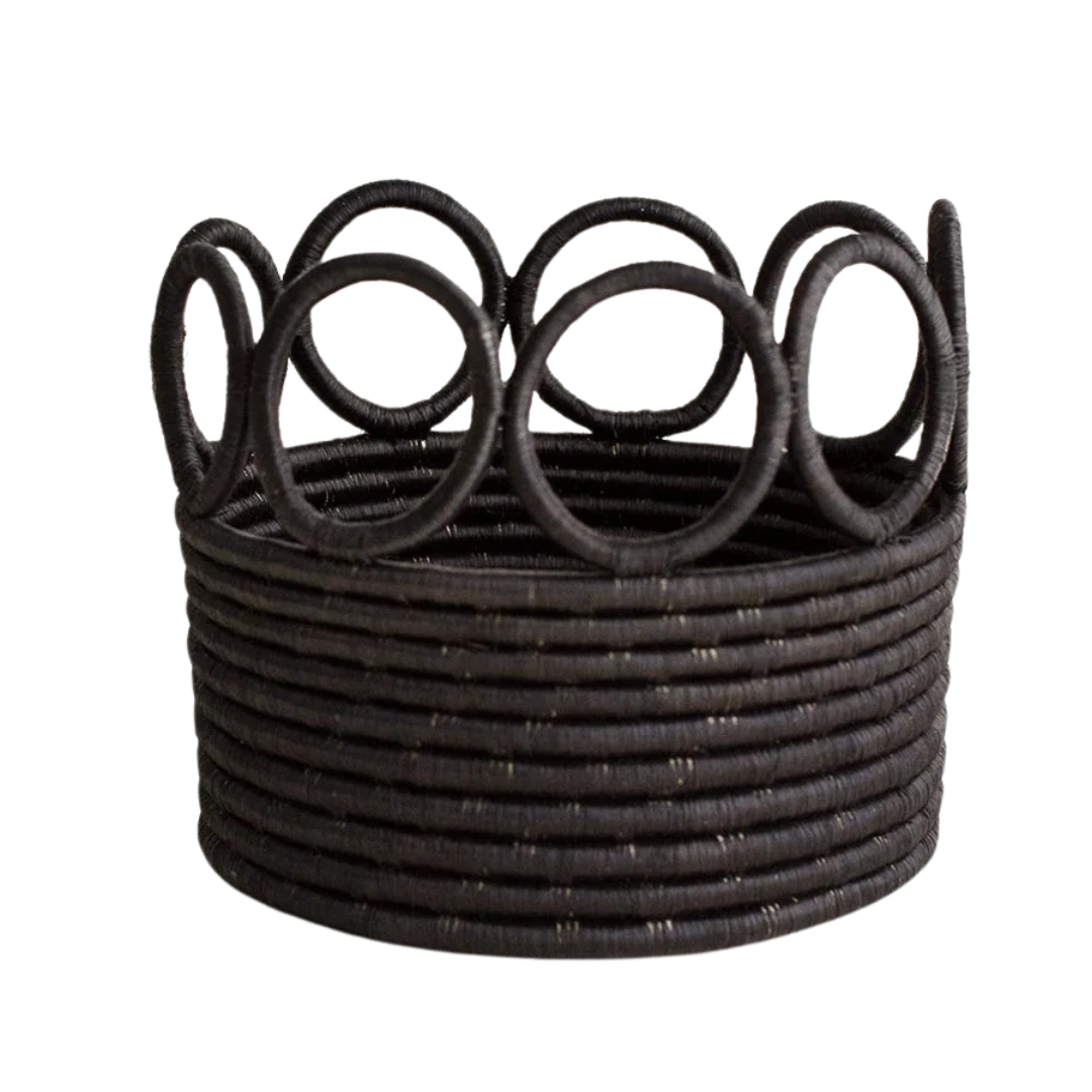 Handcrafted Sisal Sweetgrass Storage Basket, Black