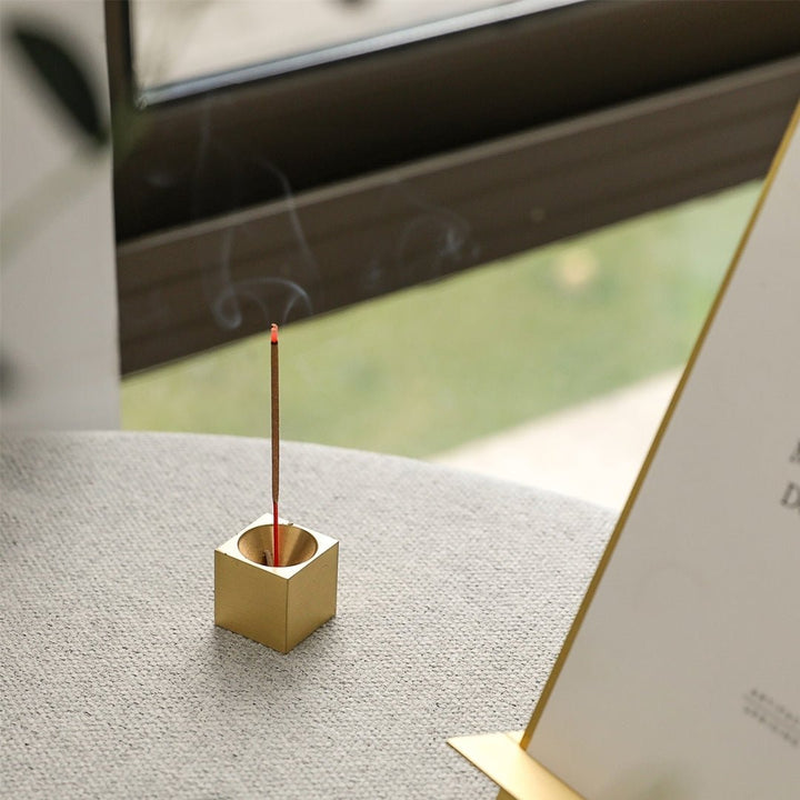 Minimalist Brass Cube Incense Holder Decor