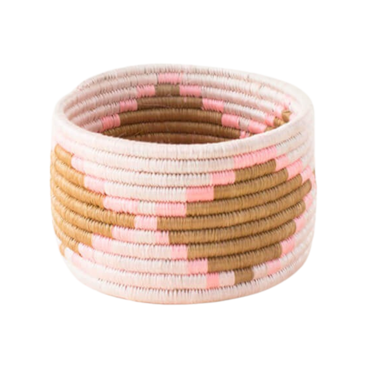 Handcrafted Sisal &amp; Sweetgrass Trinket Basket, Pink