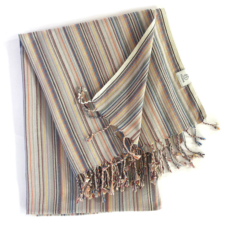 Recycled Cotton Striped Turkish Throw Blanket, Beige