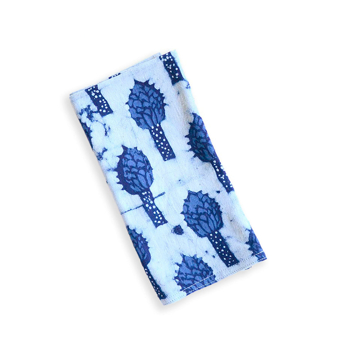 Organic Hand Block Printed Cotton Table Napkins, Indigo, 4 Ct.