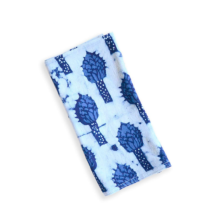 Organic Hand Block Printed Cotton Table Napkins, Indigo, 4 Ct.