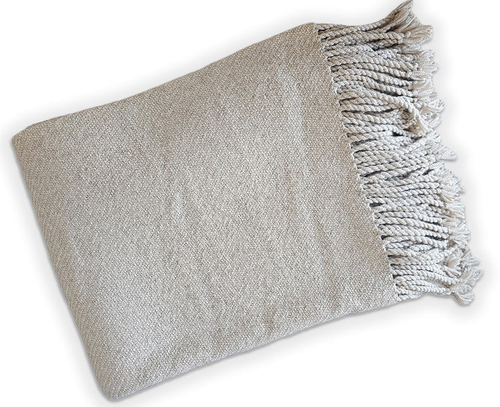 Handcrafted Undyed Pima Cotton &amp; Baby Alpaca Throw, Silver