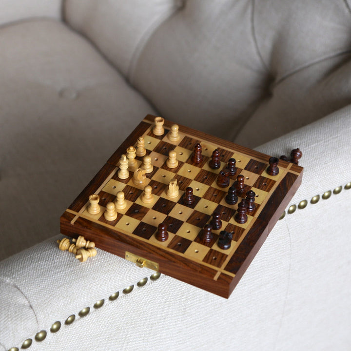Handcrafted Sheesham Wood Portable Travel Chess Set