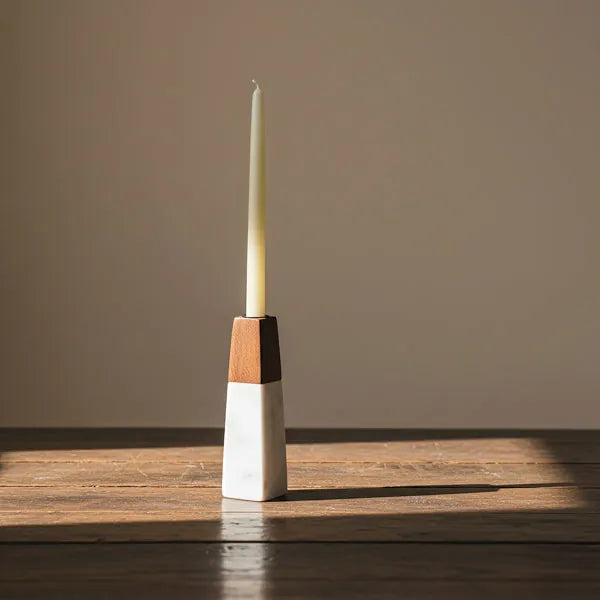 White Marble Acacia Candleholder