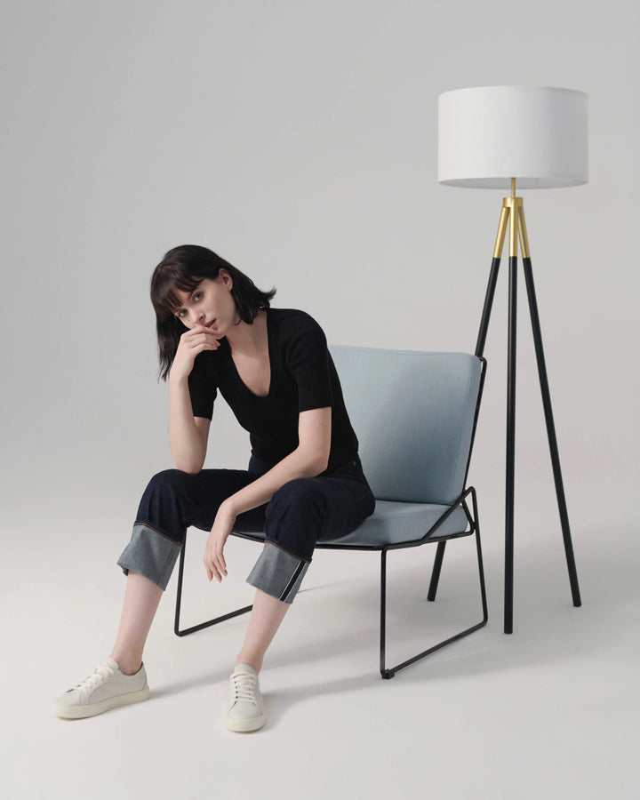 Gold Linen Drum Floor Lamp