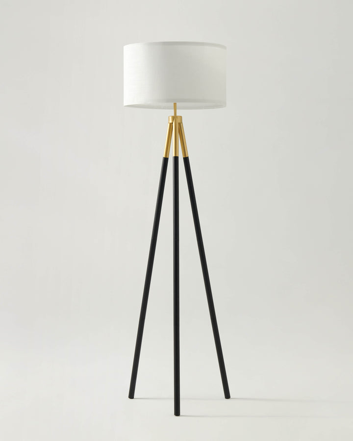 Energy-Efficient Linen Tripod Floor Lamp, Black &amp; Gold