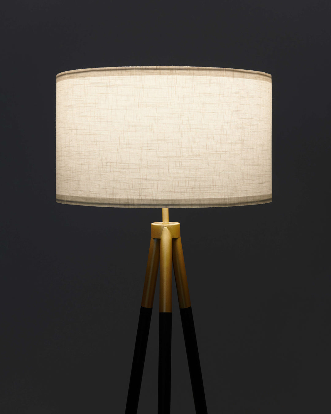 Energy-Efficient Linen Tripod Floor Lamp, Black &amp; Gold
