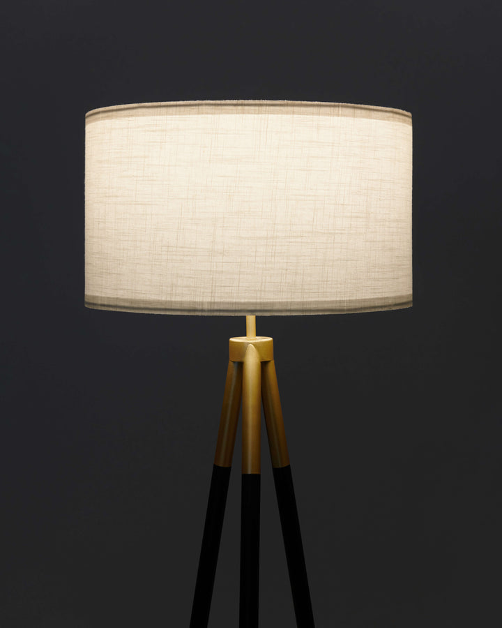 Energy-Efficient Linen Tripod Floor Lamp, Black &amp; Gold