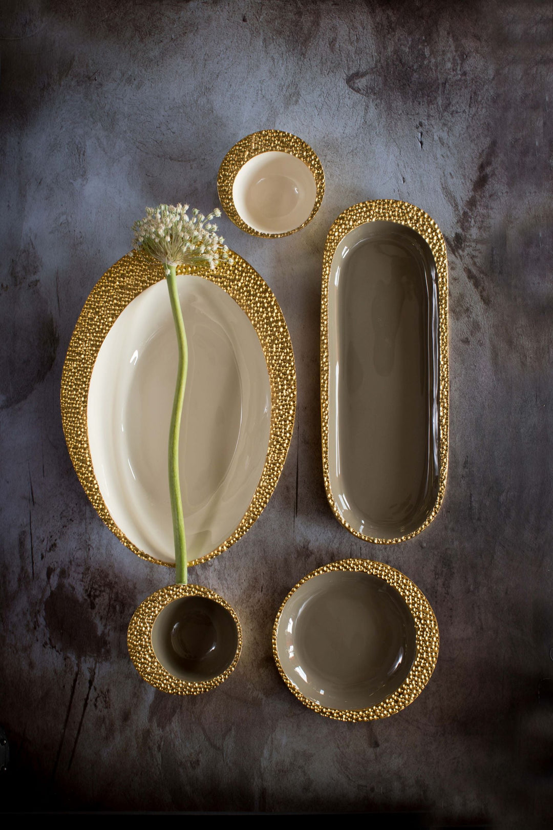 Recycled Aluminum Enamel Serveware Bowl, Gold Cosmos