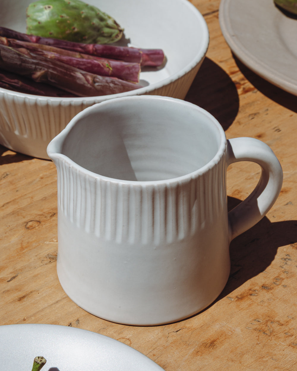 Handcrafted Matte Ceramic Serveware Pitcher, Cloud White