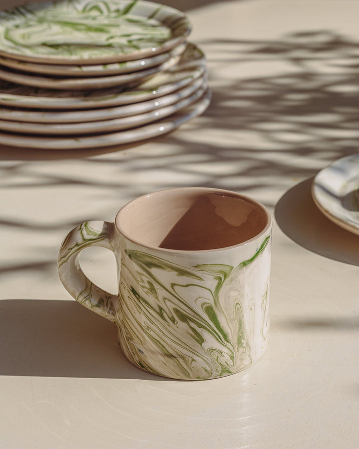 Handcrafted Marbled Ceramic Mug, Olive, 3.5"