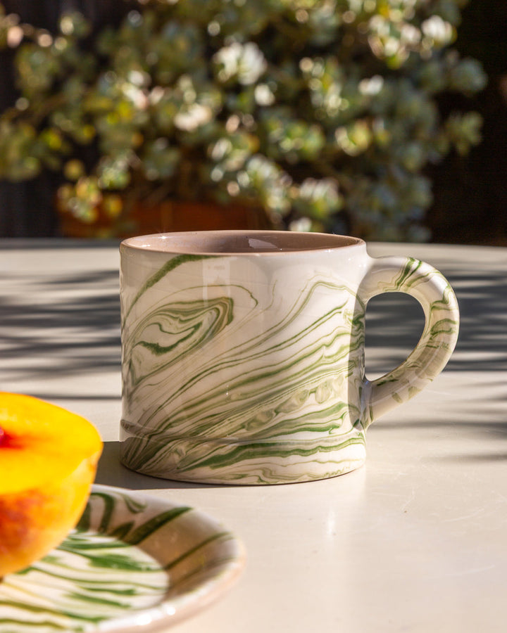 Handcrafted Marbled Ceramic Mug, Olive, 3.5"