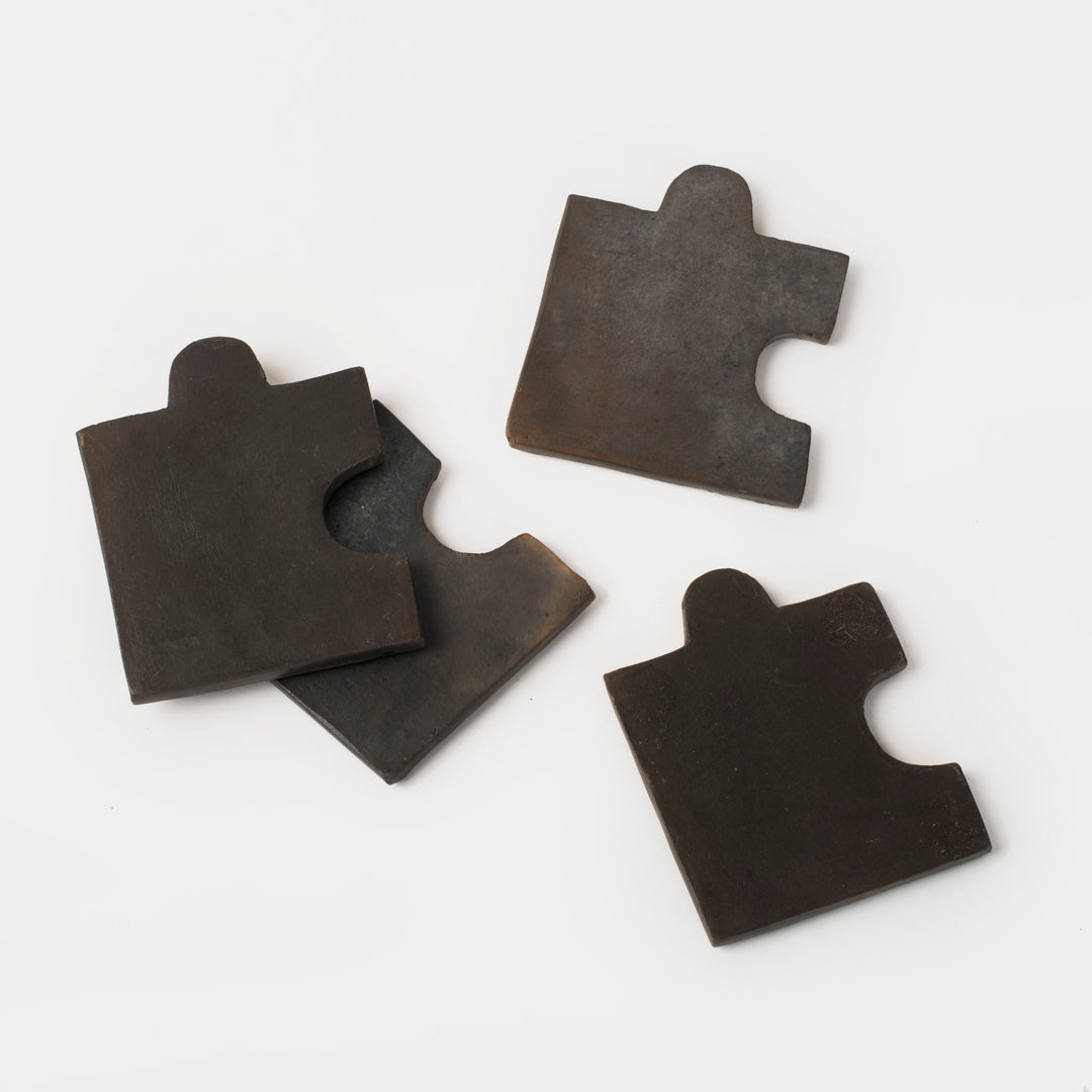 Handcrafted Black Clay Decor Coasters, Matte, 4 Ct.