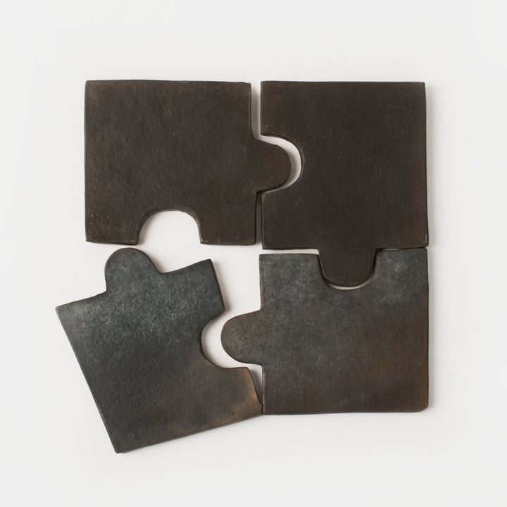 Handcrafted Black Clay Decor Coasters, Matte, 4 Ct.